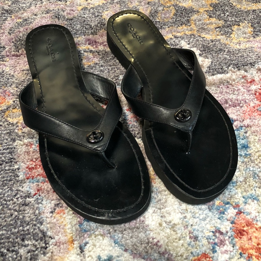 COACH Black Leather Flip Flop Sandal